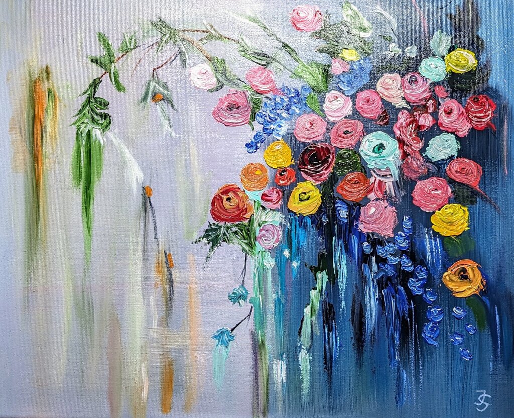 Blumen Arrangement, Öl auf Leinwand, 40x50